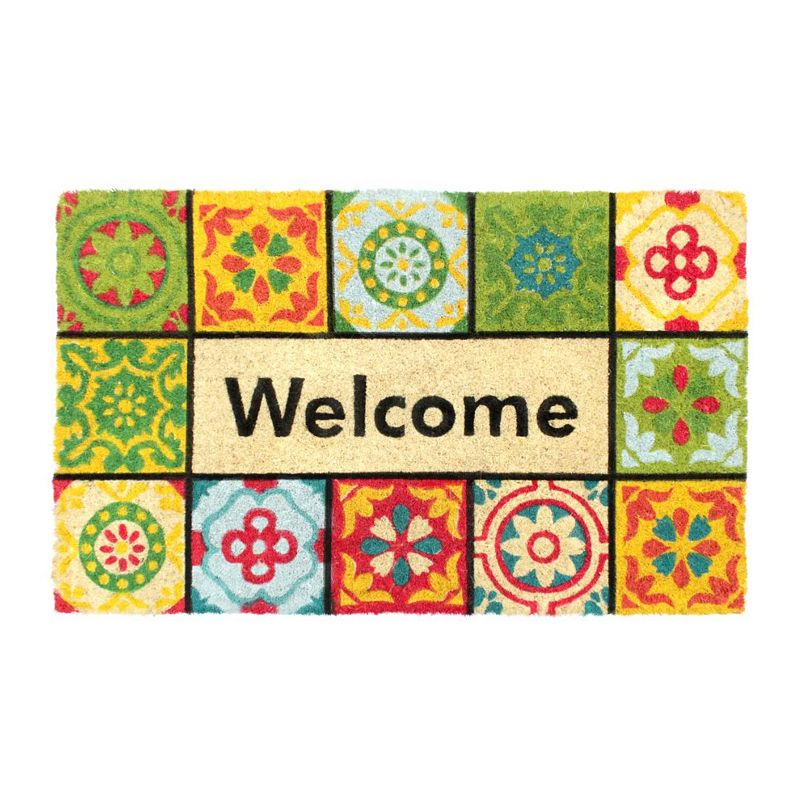 RugSmith Bleah Handloom Woven and Printed Welcome Folk Tile Doormat