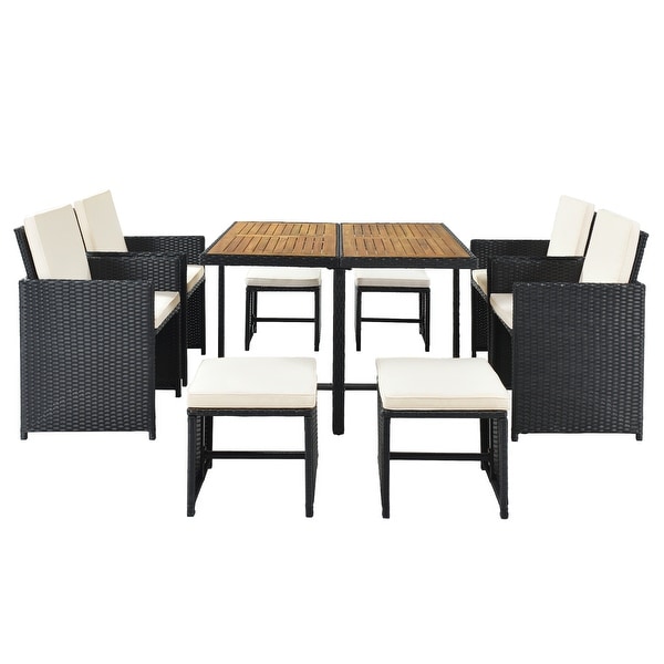 AllWeather PE Wicker Dining Table Set with Wood Tabletop for 8