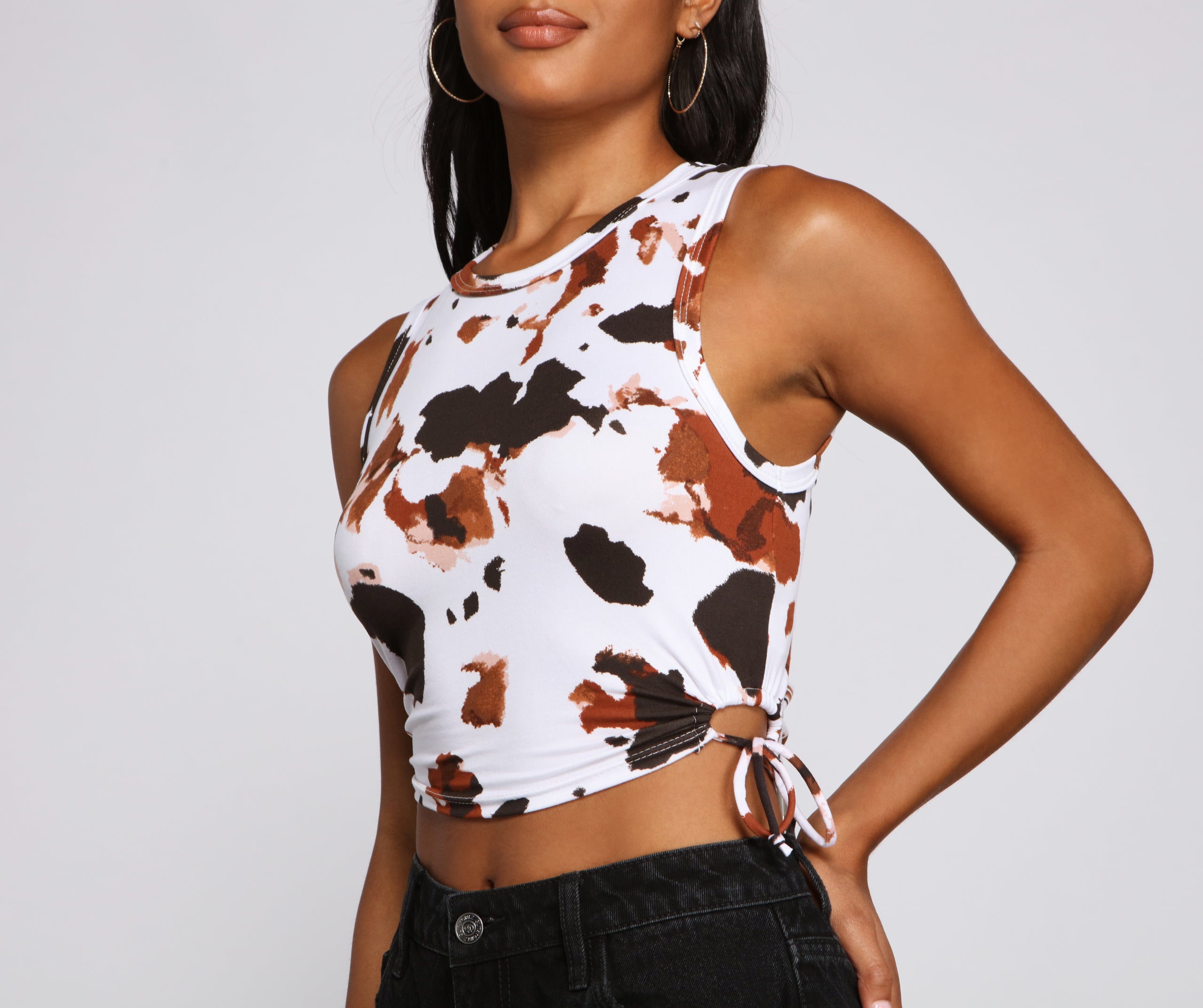 Cow Print Ruched Crop Top