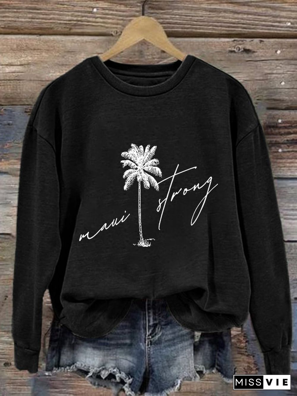 Retro Maui Strong Pray For Maui Palm Tree Print Sweatshirt