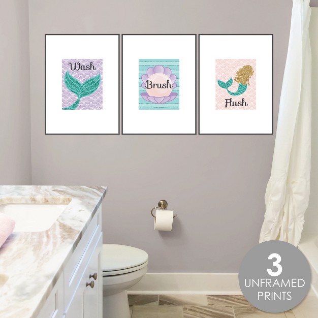 Big Dot Of Happiness Let x27 s Be Mermaids Unframed Wash Brush Flush Bathroom Wall Art 8 X 10 Inches Set Of 3 Prints