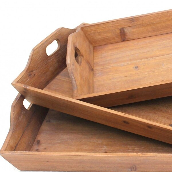 16.5 x 24.25 x 3.75 Brown Country Cottage Wooden - Serving Tray 3pcs - 16.5 x 24.25 x 3.75