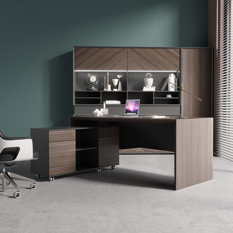 MONTE Executive Desk with Reversible Mobile Return 180cm - Hazelnut & Grey