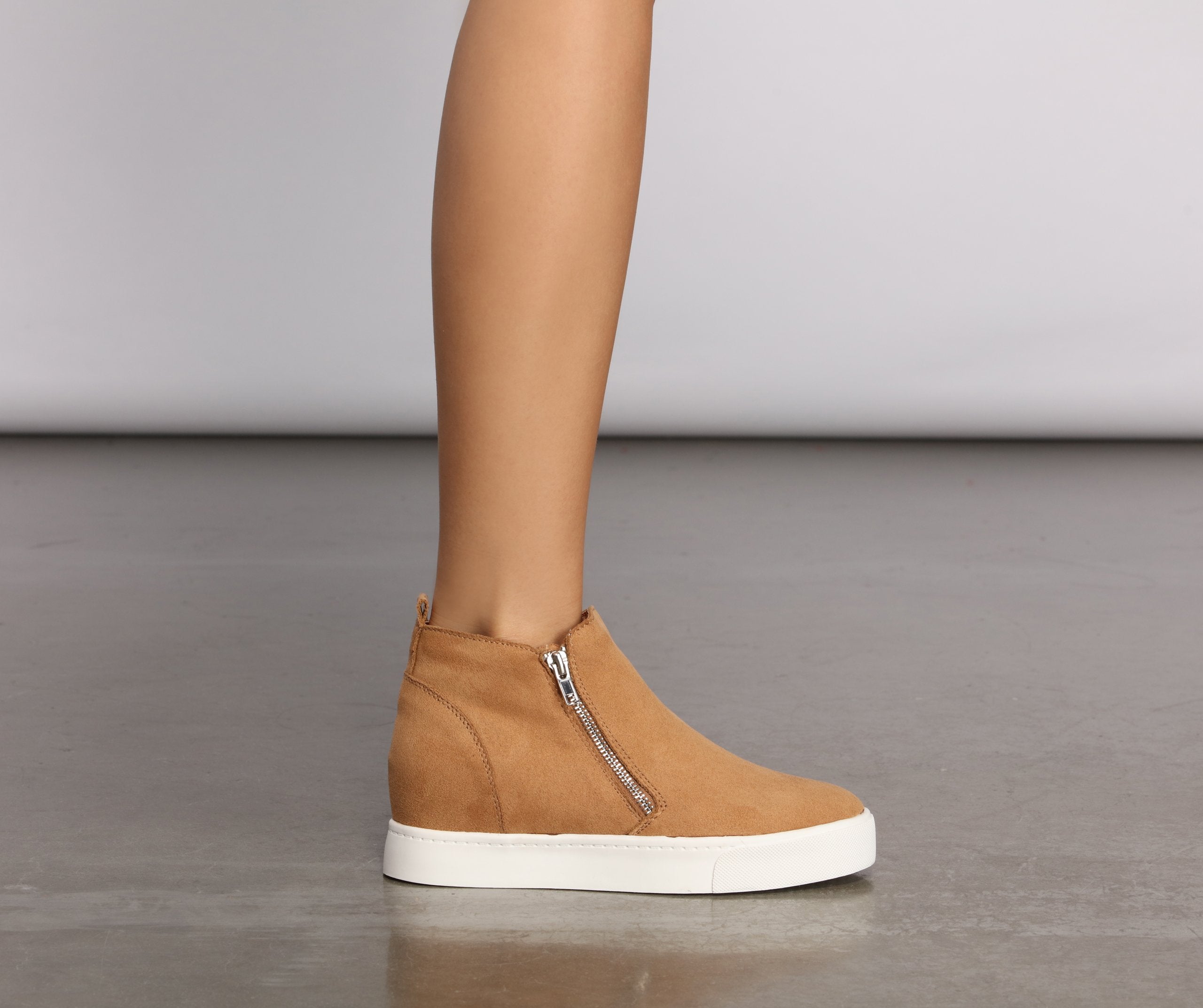 Faux Suede High Top Zipped Sneakers