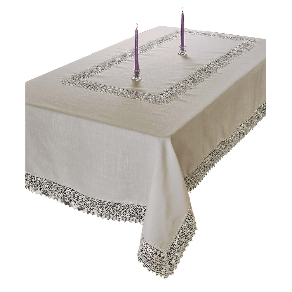 Violet Linen Treasure Macrame Lace   Linen Look   Pattern Tablecloth