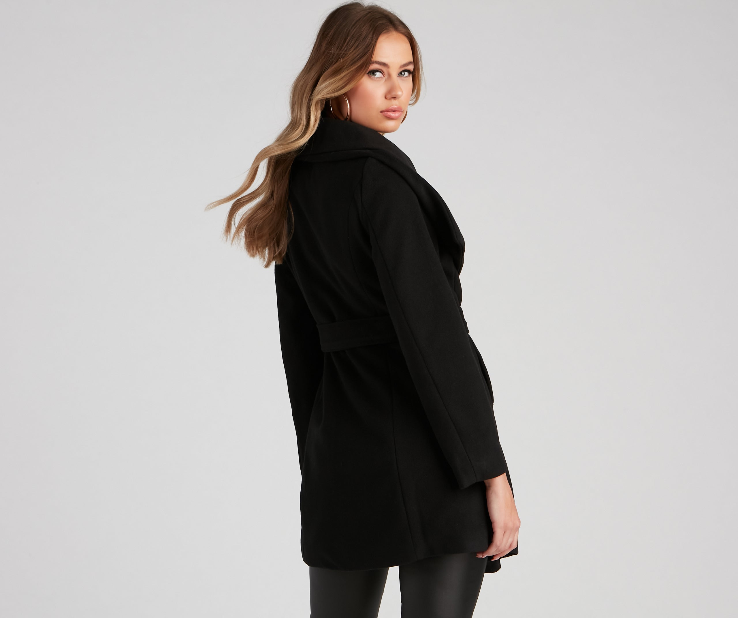 Polished And Chic Faux Wool Trench Coat