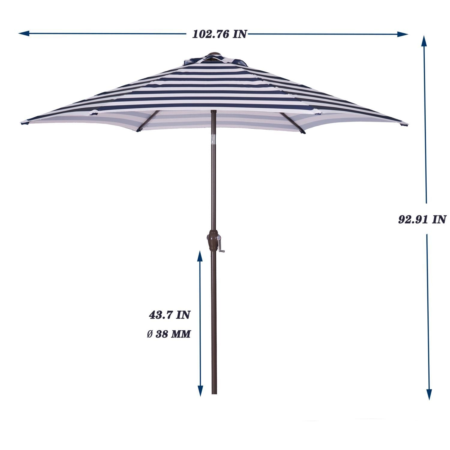 Cmgb Outdoor Patio Umbrella with Push Button Tilt, Blue White Stripes