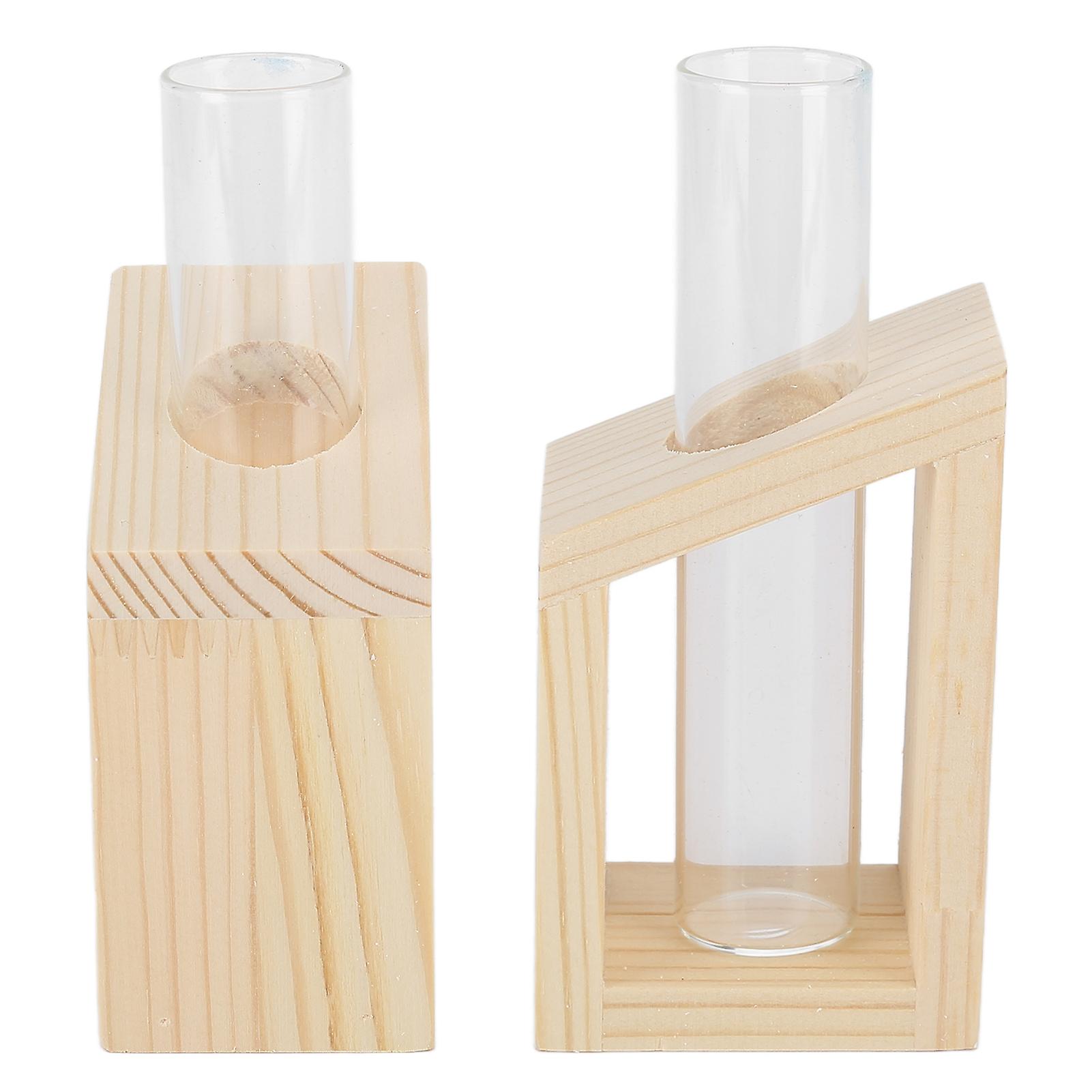 Simple Nordic Test Tube Glass Vase Decoration Creative Wooden Frame Hydroponic Plant Container Home Desktop Decorationsingletube