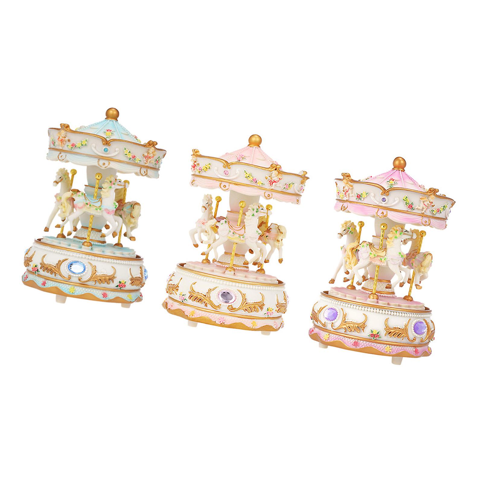 Mini Carousel Clockwork Music Box Colorful Led Merry-go-round Musical Box Gift For Girlfriend Kids Children Christmas Festival Purple No.290765