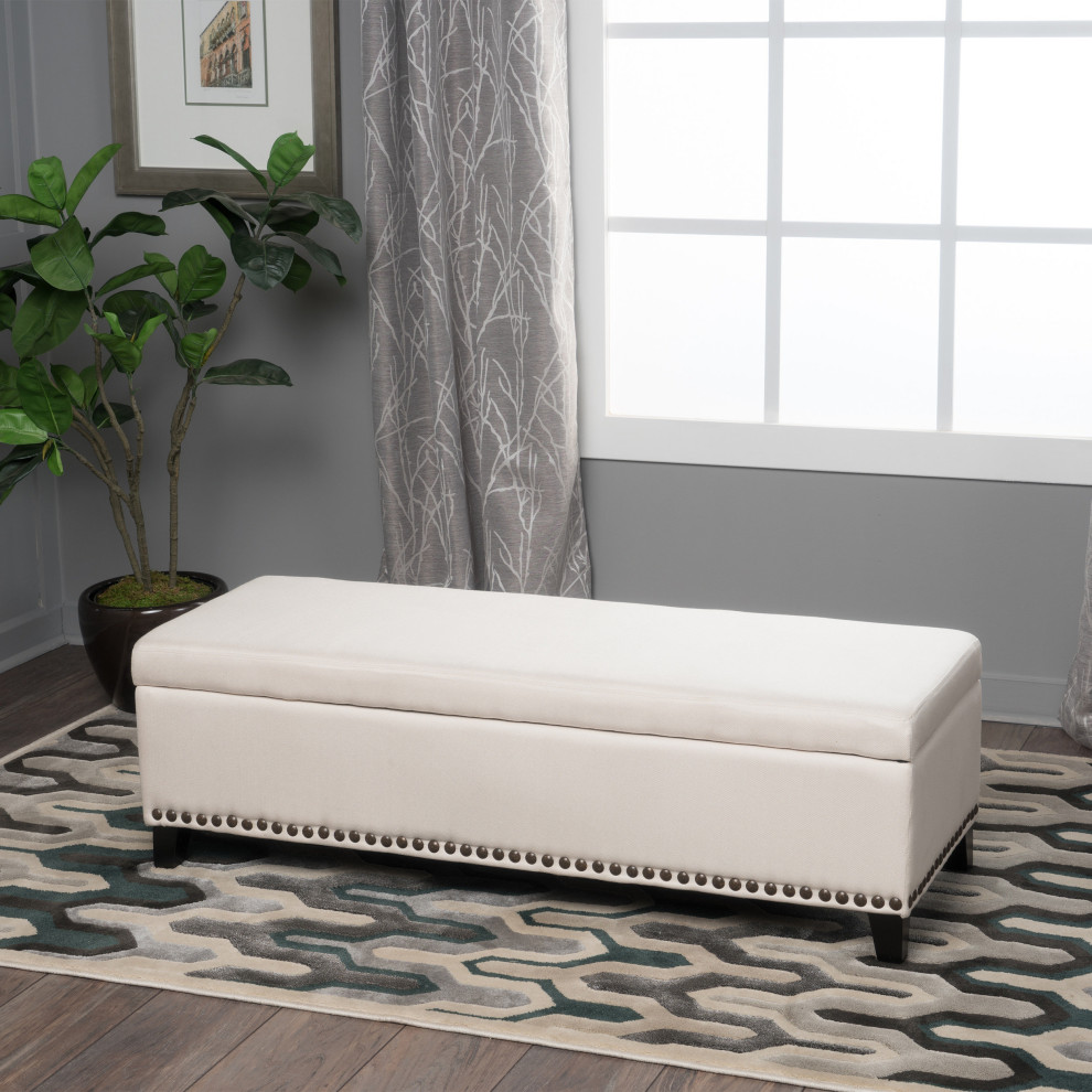 GDF Studio Labella Studded Base Fabric Storage Ottoman   Transitional   Footstools And Ottomans   by GDFStudio  Houzz