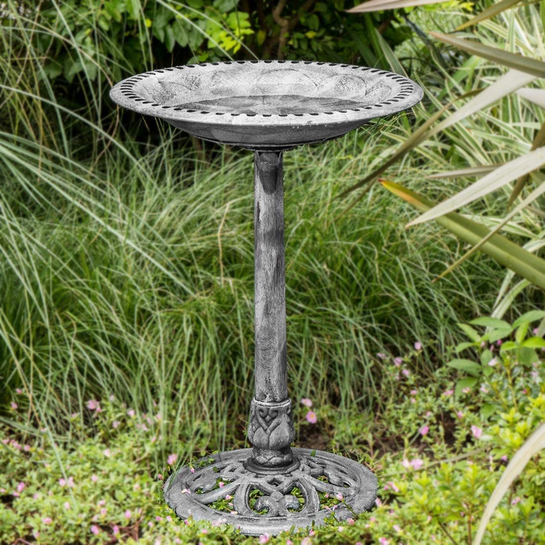 VIVOHOME 28 Inch Height Polyresin Lightweight Antique Outdoor Garden Bird Bath Gray