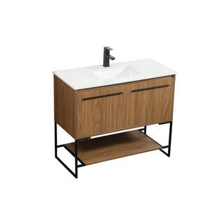 Simply Living 40 in. Single Bathroom Vanity in Walnut Brown with Quartz Vanity Top in Ivory White SL127620WB