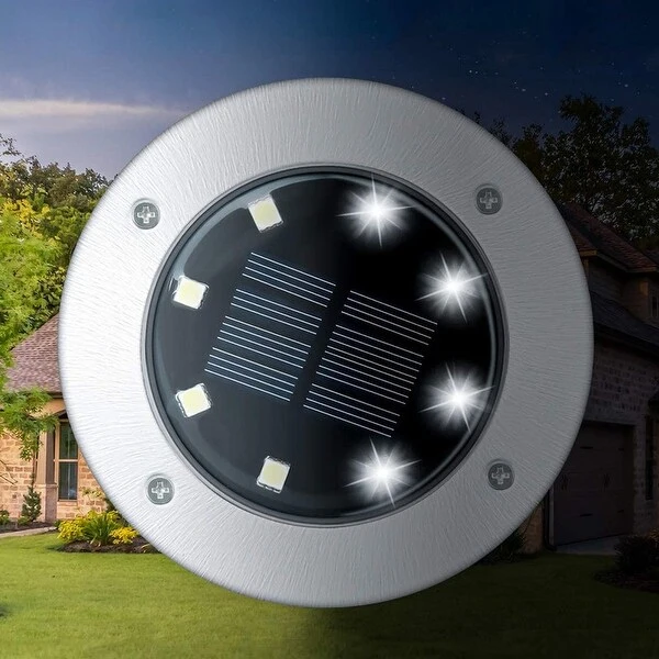 Solar Ground LED Lights In-Ground Disk Garden Lights (12 Pack/4 Pack)