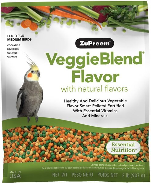 ZuPreem VeggieBlend Flavor with Natural Flavor Daily Medium Bird Food， 2-lb bag