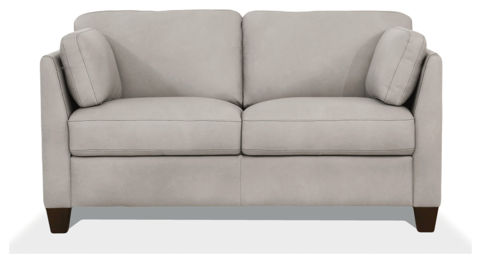 Leatherette Loveseat With Tapered Legs And Sloped Armrests Dusty White   Transitional   Loveseats   by VirVentures  Houzz