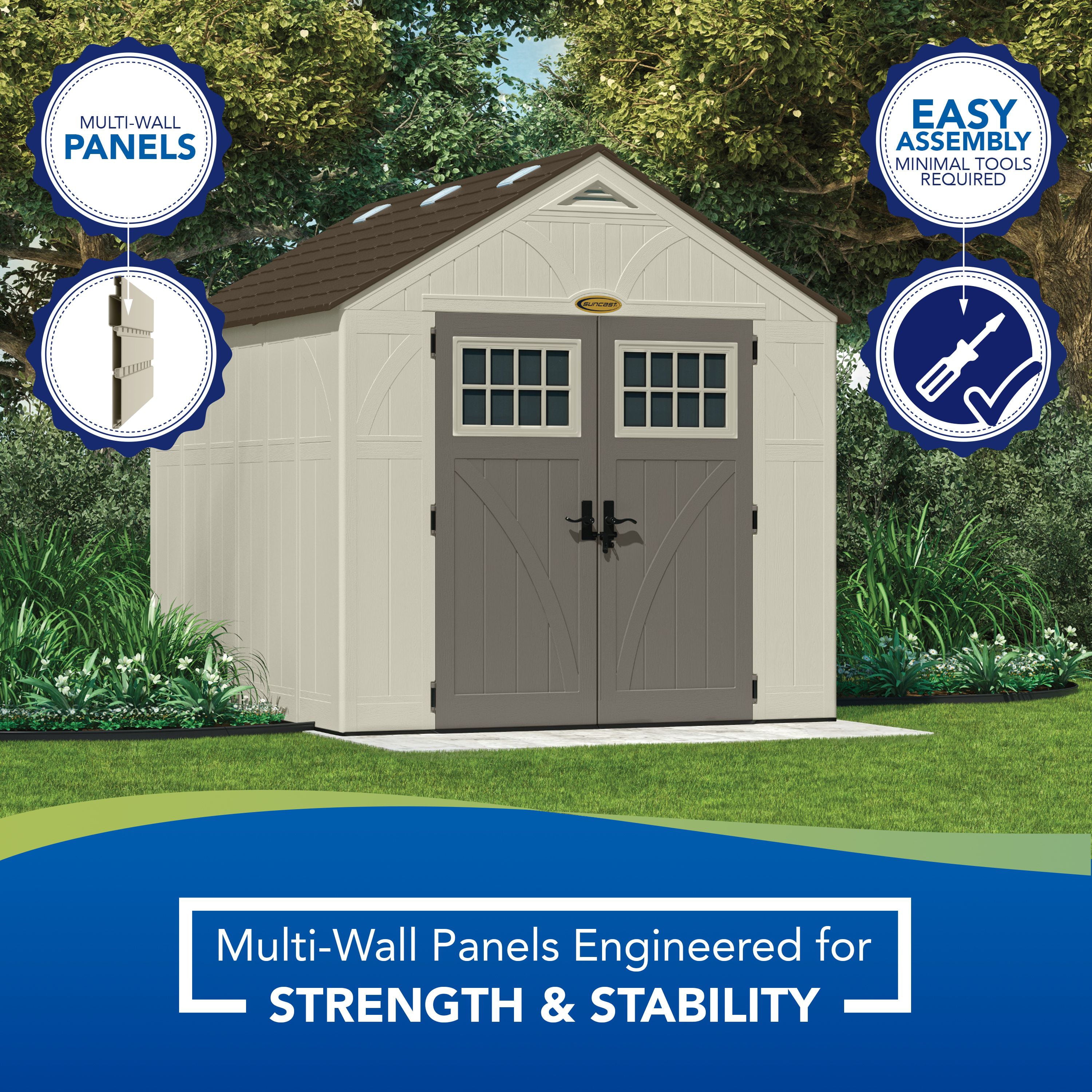 Suncast 8 x 10 ft. Metal and Resin Storage Shed, Vanilla