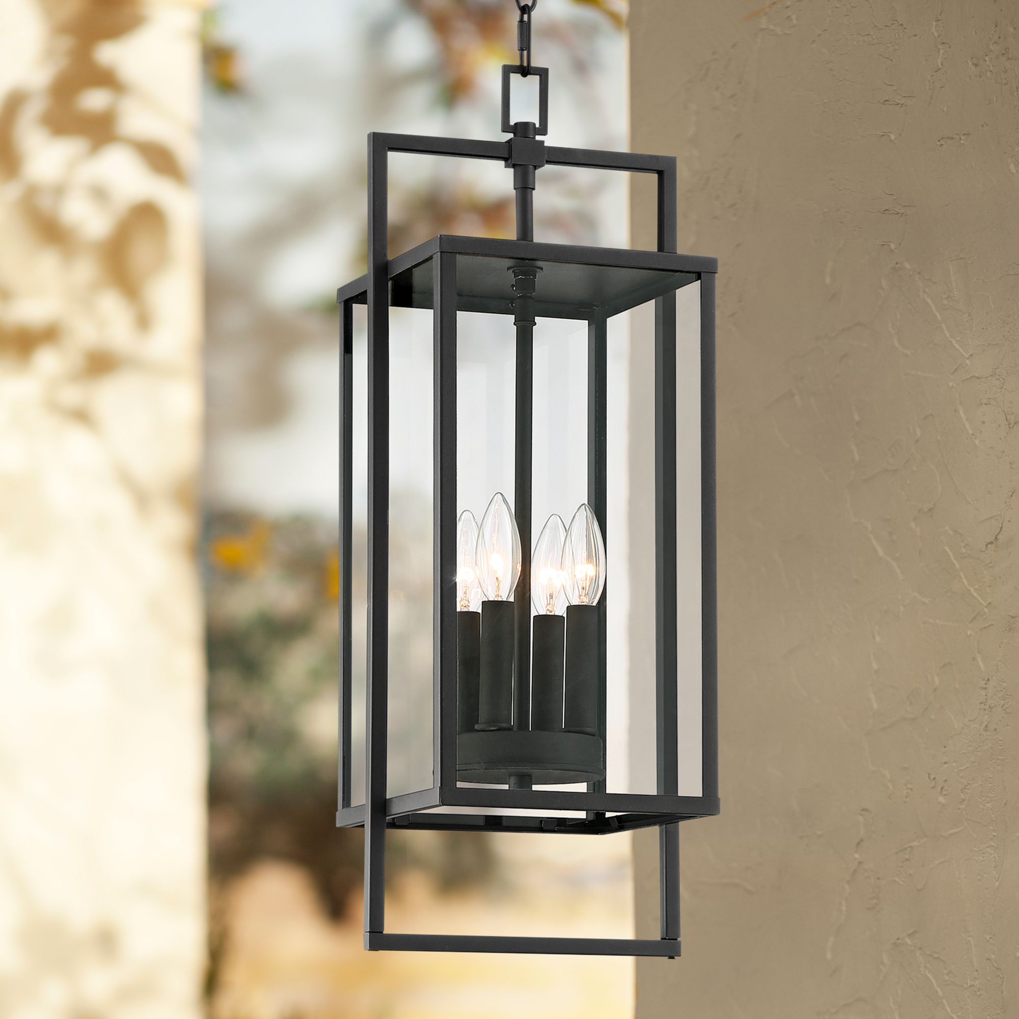 Possini Euro Design Contemporary Outdoor Hanging Light 4-Light Fixture Black 24 1/4