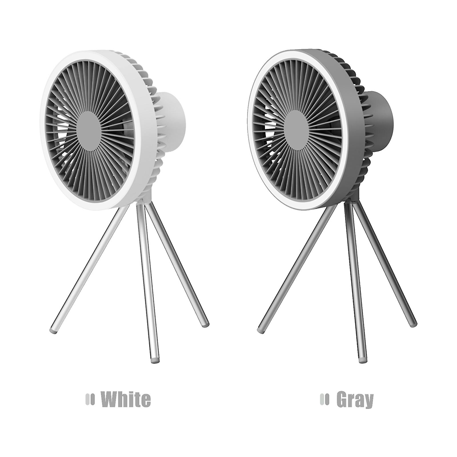 Grey 7 Inch Led Hanging Fan With Tripod Usb Camping Lights With Fan Portable Desk Fan 3 Speeds and Brightness Led Ceiling Fan For Outdoor Camping Office