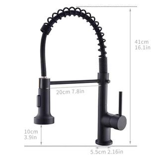 FLG Commercial Kitchen Sink Faucet with Pull Down Sprayer Spring Kitchen Faucets Single Handle Brass 1 Hole Taps Matte Black CC-0040-MB