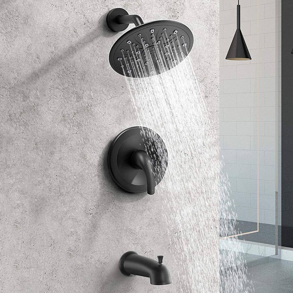 PROOX Single-Handle 1-Spray High Pressure Tub and Shower Faucet with 9 in. Large Shower Head in Matte Black (Valve Included) PRAF517MB