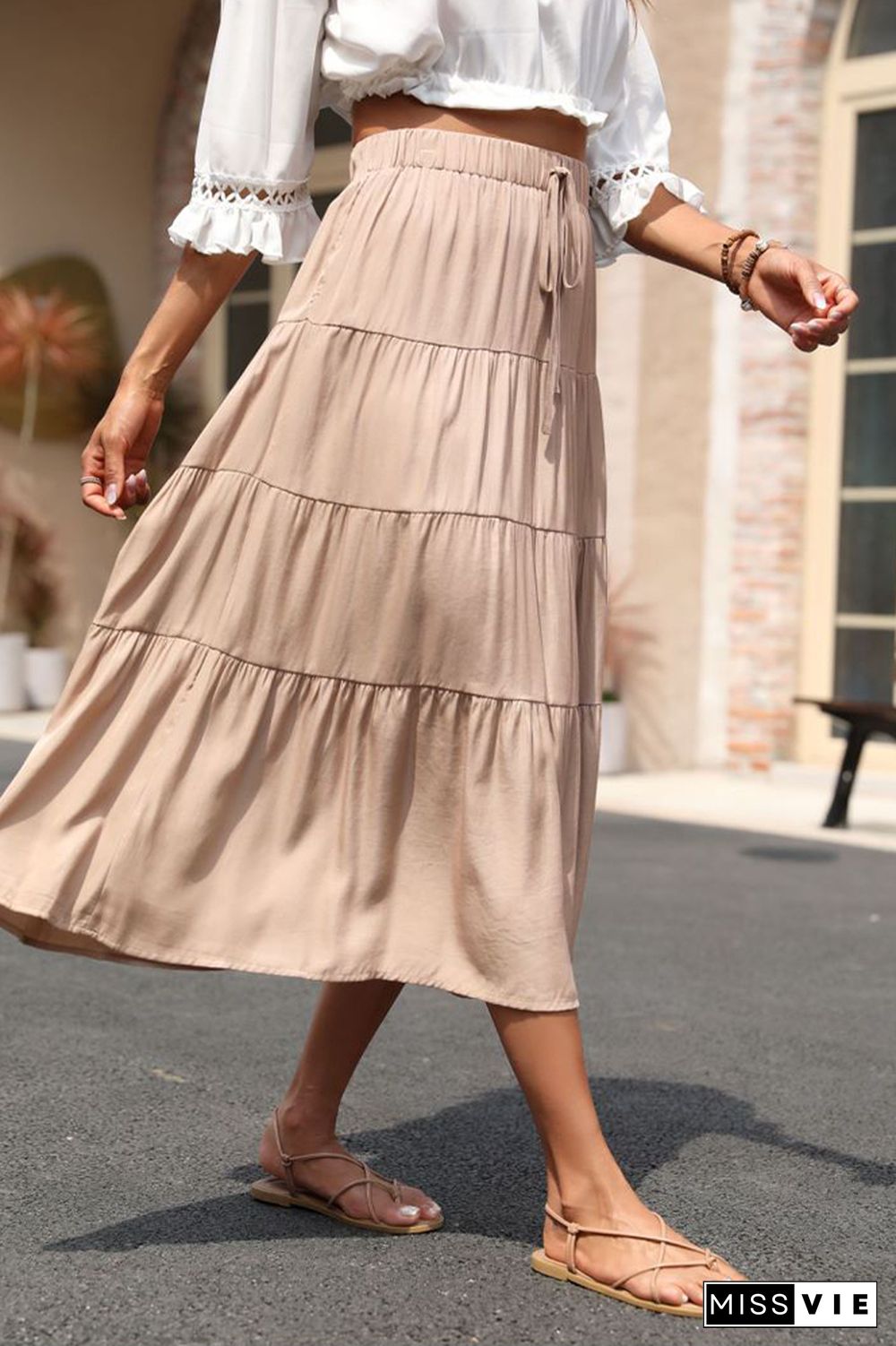 Ruffled Pleated Solid Skirt Wholesale