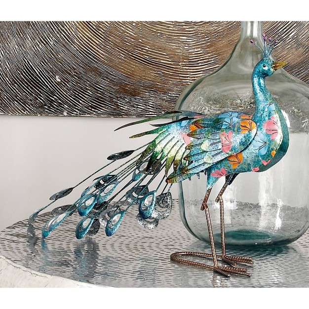 X 31 quot Eclectic Metal Peacock Garden Sculpture Turquoise Olivia amp May