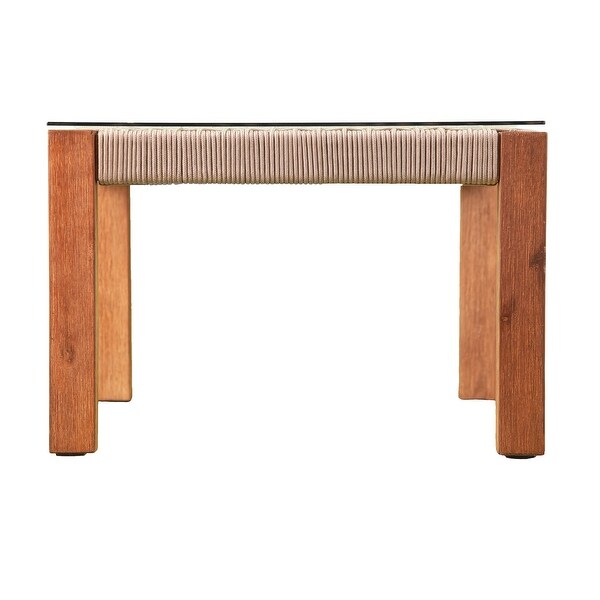 SEI Furniture Belen Contemporary Natural Acacia Wood Cocktail Table with Glass Top and Rope Detail