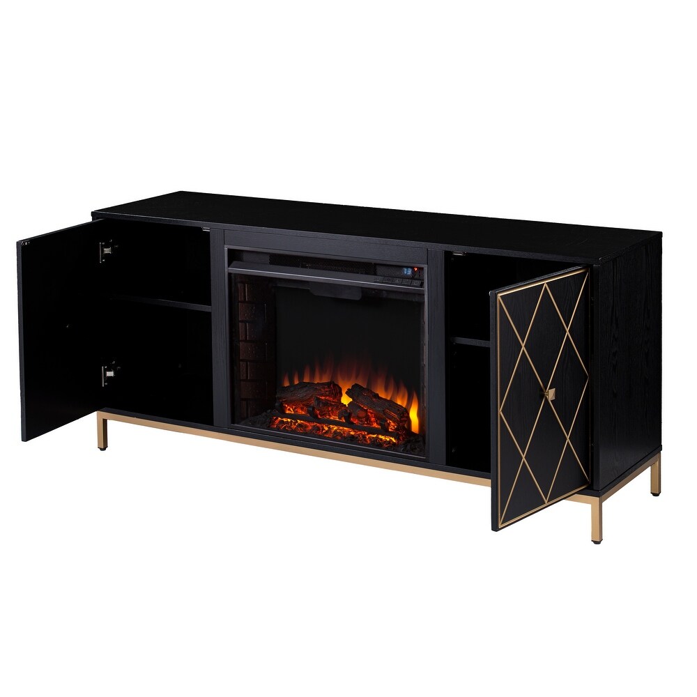 SEI Furniture Marsden Contemporary Black Wooden Electric Fireplace