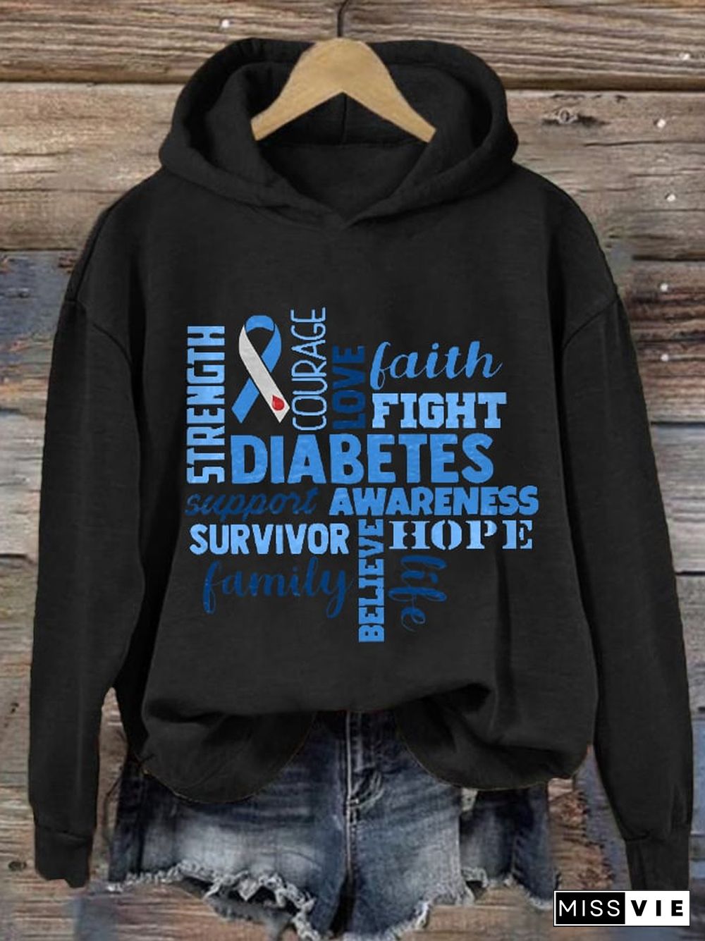 Women's Casual Diabetes Awareness Print Long Sleeve Sweatshirt