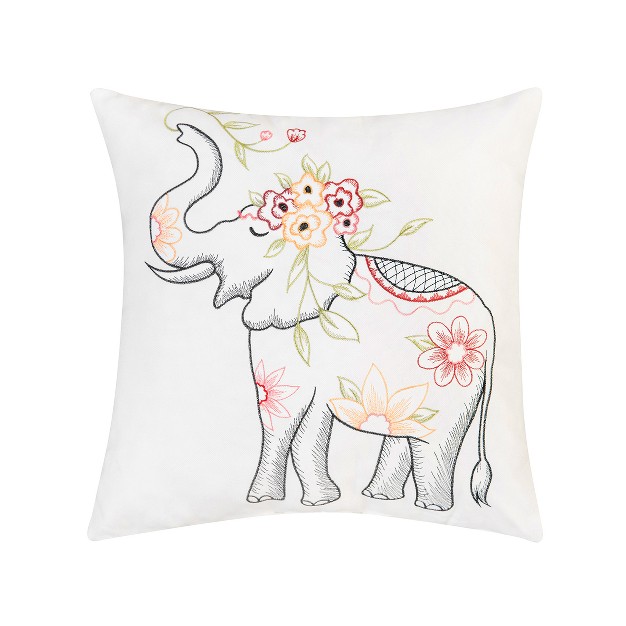 X 18 quot Tropical Elephant Indoor Outdoor Embroidered Throw Pillow