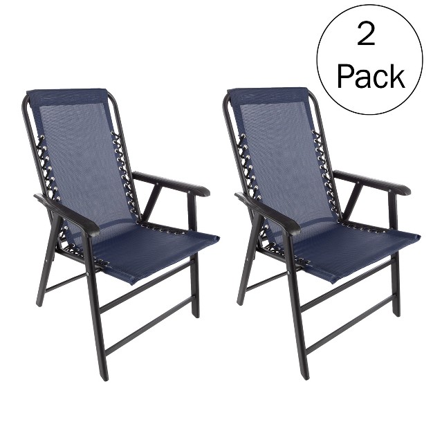 Pure Garden Folding Lounge Chairs Portable Camping Or Lawn Chairs Navy Set Of 2