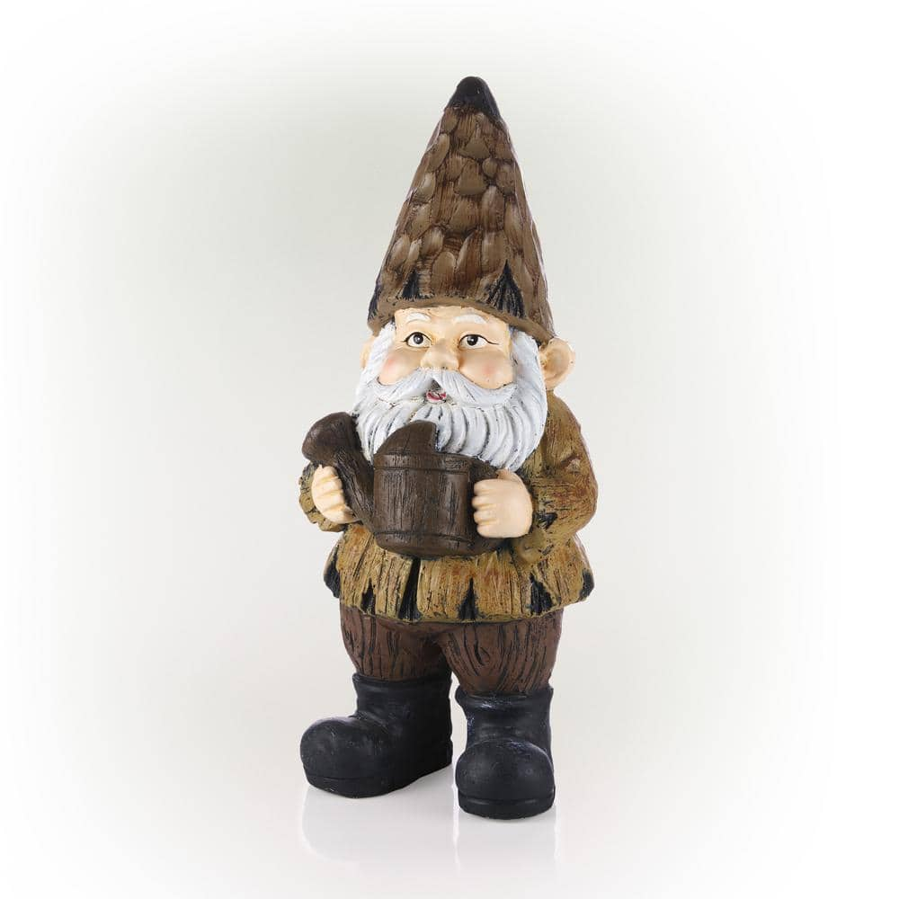 Alpine Corporation 16 in. H Indoor/Outdoor Garden Gnome with Watering Can Statue, Brown YEN576HH