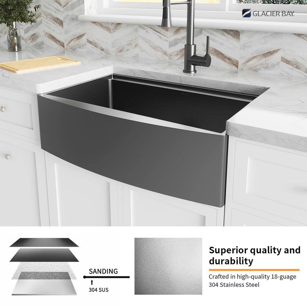 Glacier Bay Gunmetal Black Stainless Steel 33 in. 18-Gauge Single Bowl Farmhouse Workstation Kitchen Sink ACS3322A1Q-W