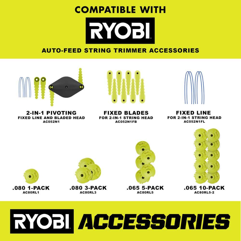 RYOBI ONE 18V 13 in Cordless Battery String TrimmerEdger with Extra 3Pack of Spools 40 Ah Battery and Charger