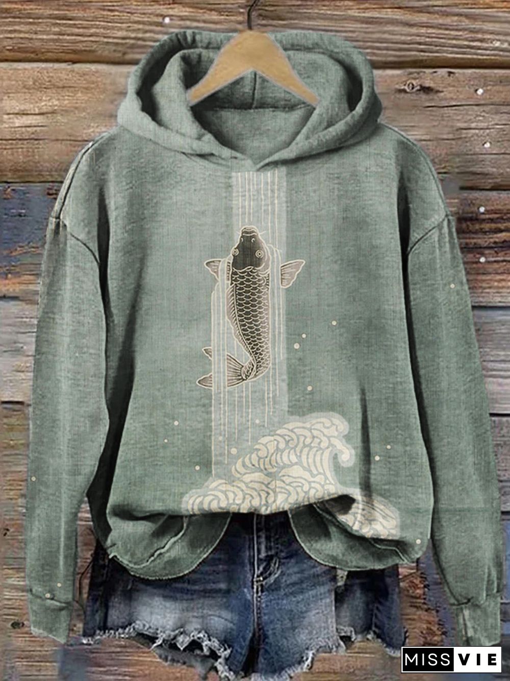 Upstream Carp Japanese Art Cozy Hoodie