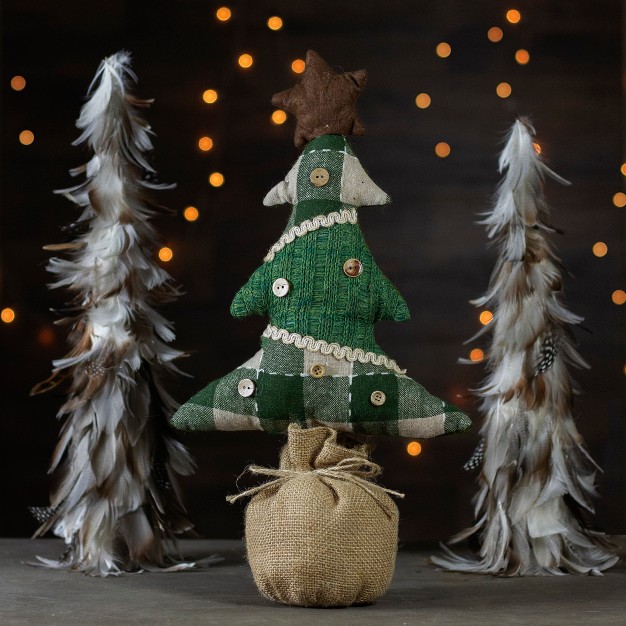 Northlight 17 5 inch Tan And Green Rustic Multi fabric Standing Christmas Tree Tabletop Decoration