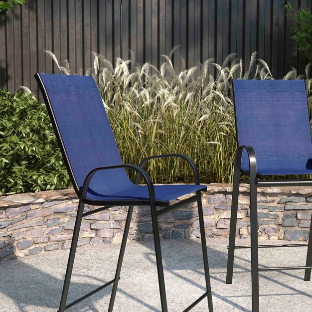 Merrick Lane Set Of 2 Manado Series Metal Bar Height Patio Chairs With Navy Flex Comfort Material