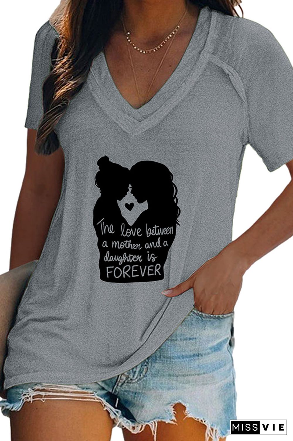 V Neck LOVE Mother Graphic Tee