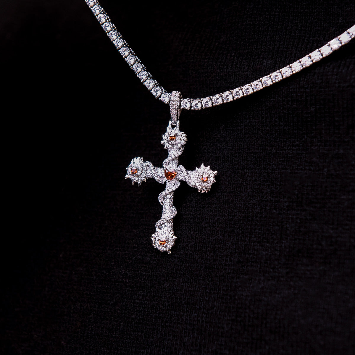 Ruby Iced Spiked Cross