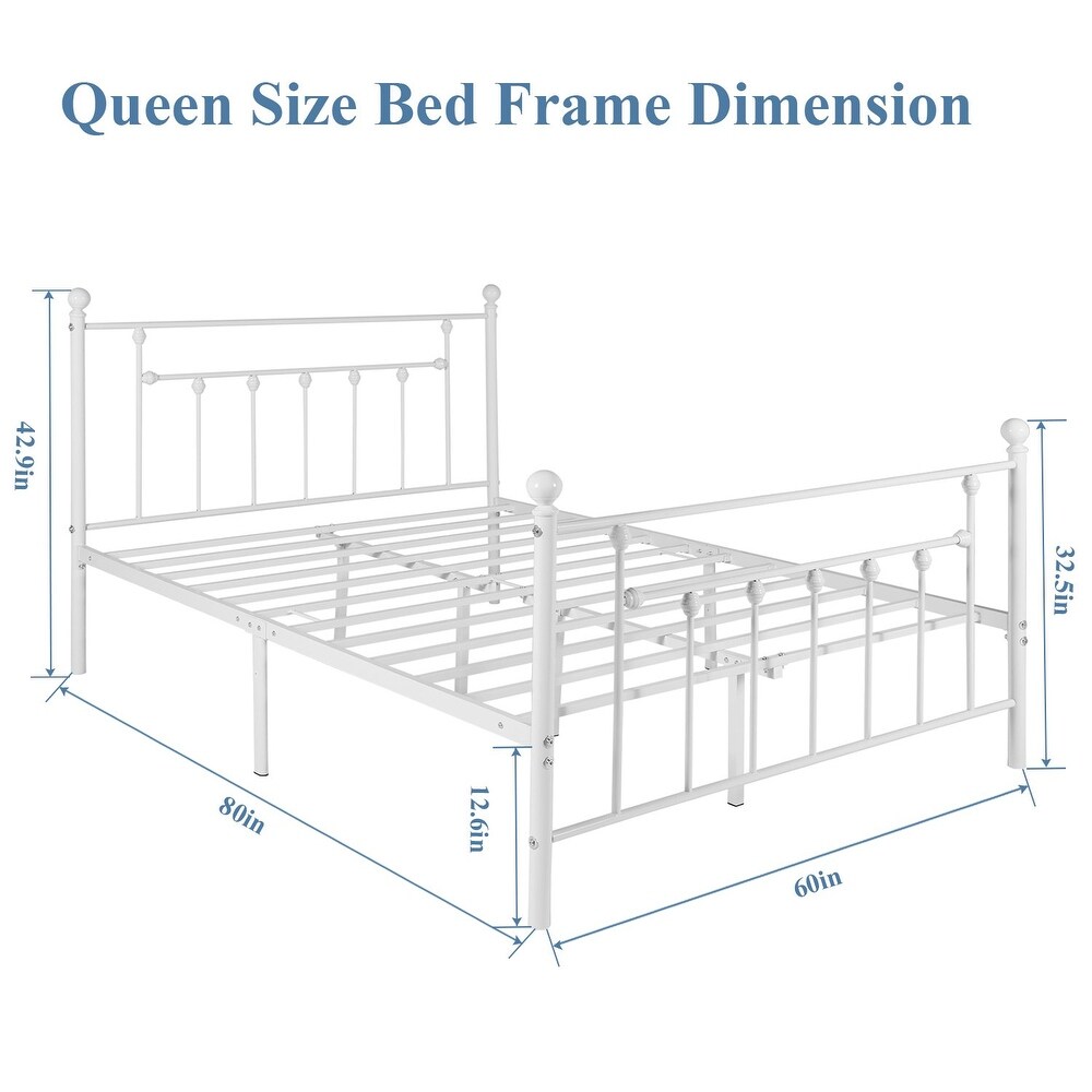 White Platform Bed Frame With Headboard  Twin/ Full/Queen Size Bed