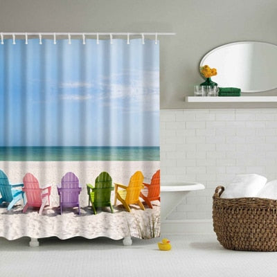 New Colorful Eco-friendly Beach Conch Starfish Shell Polyester  High Quality Washable Bath Decor Shower Curtains