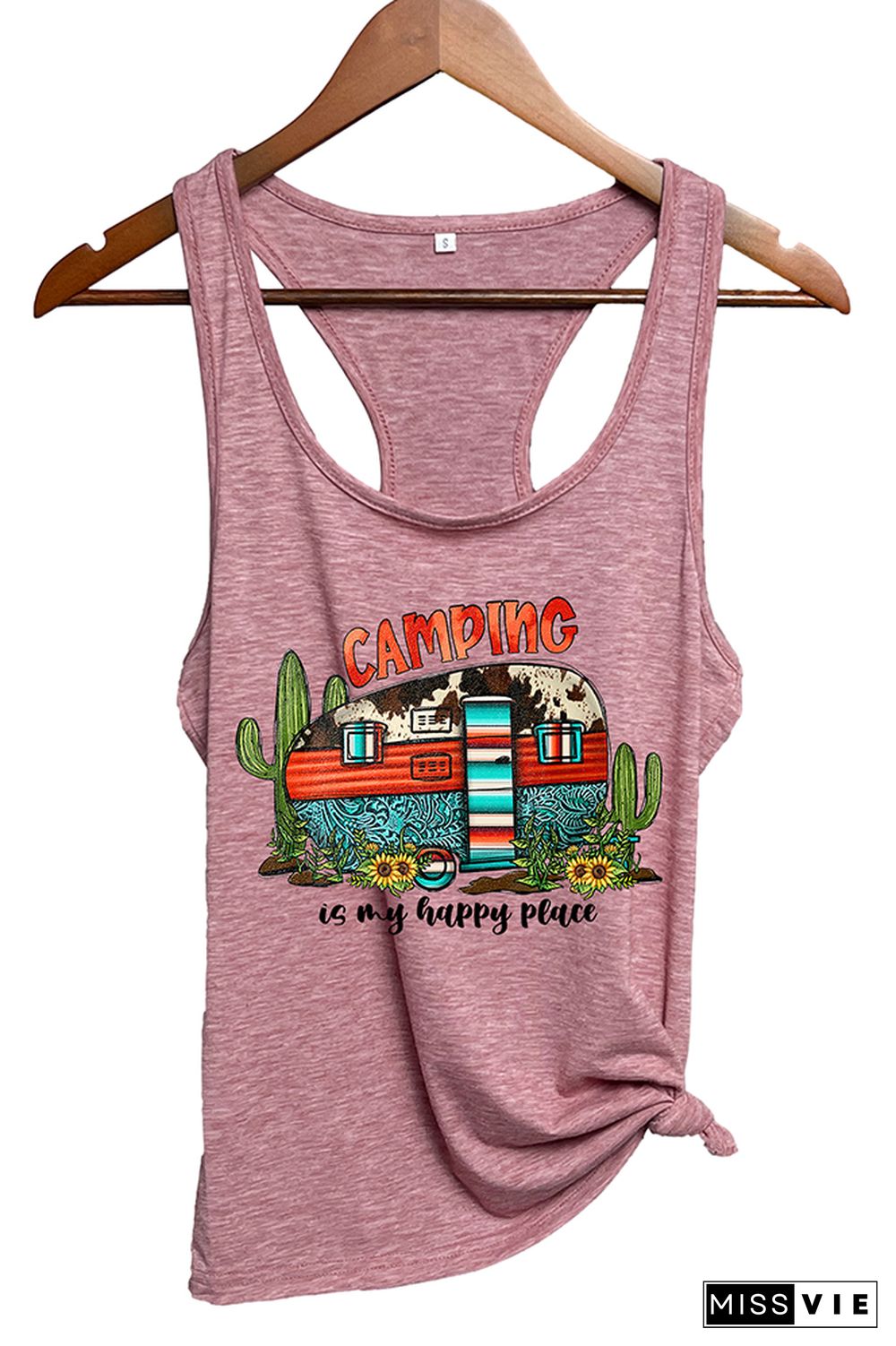 Camping is My Happy Place Printed Sleeveless Tank Top Wholesale