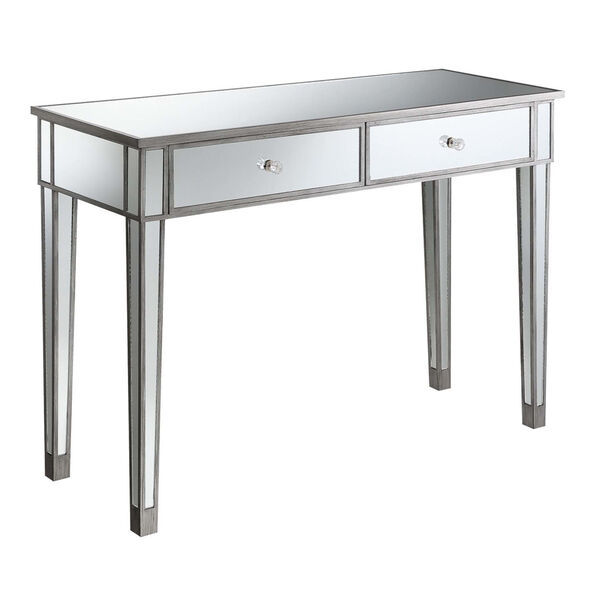 Gold Coast Antique Silver Mirrored Two-Drawer Desk Console Table