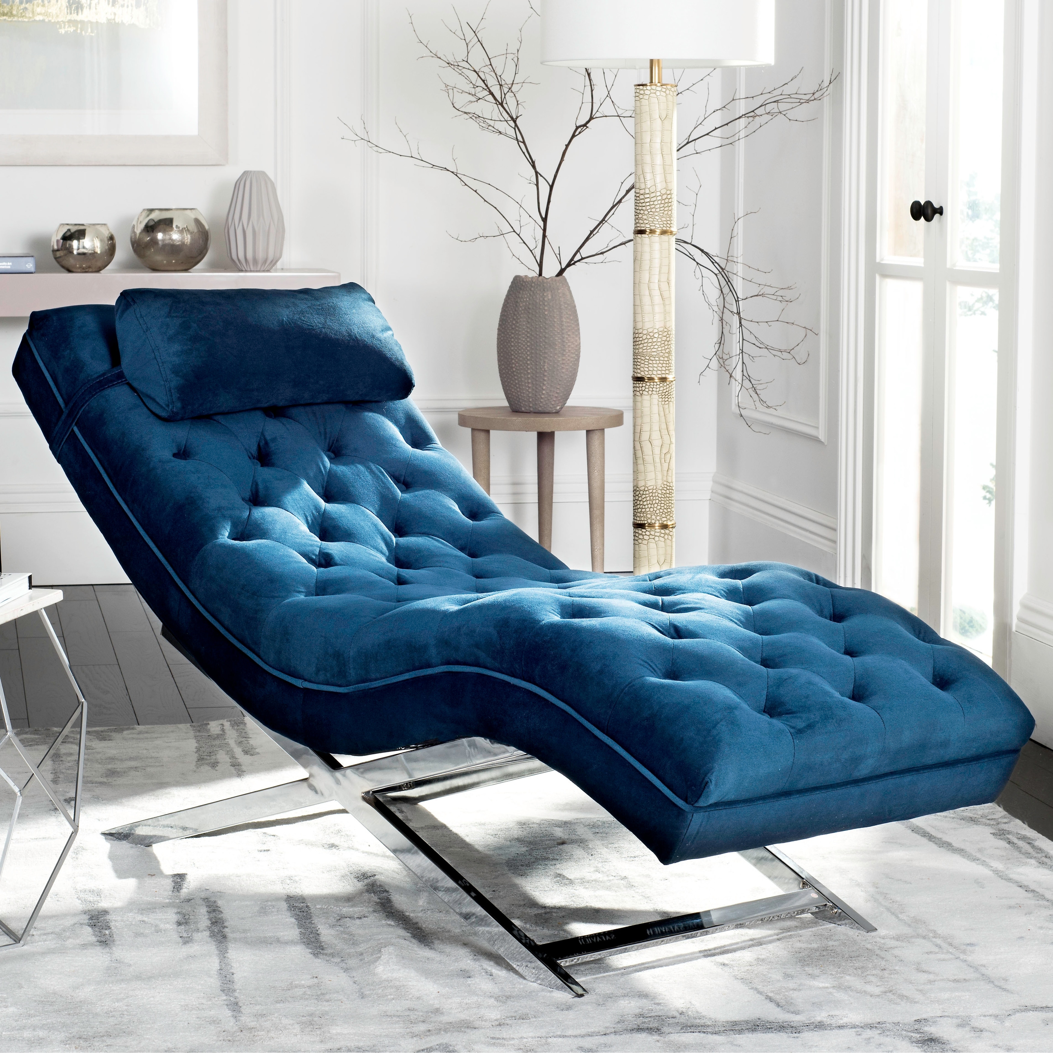 SAFAVIEH Monroe Navy Chaise - 65