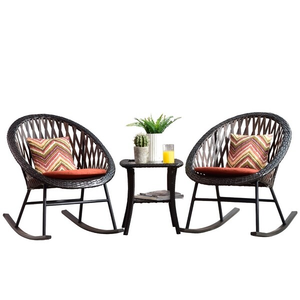 OVIOS 3piece Patio Rocking Chair Bistro Set with Glass Coffee Table