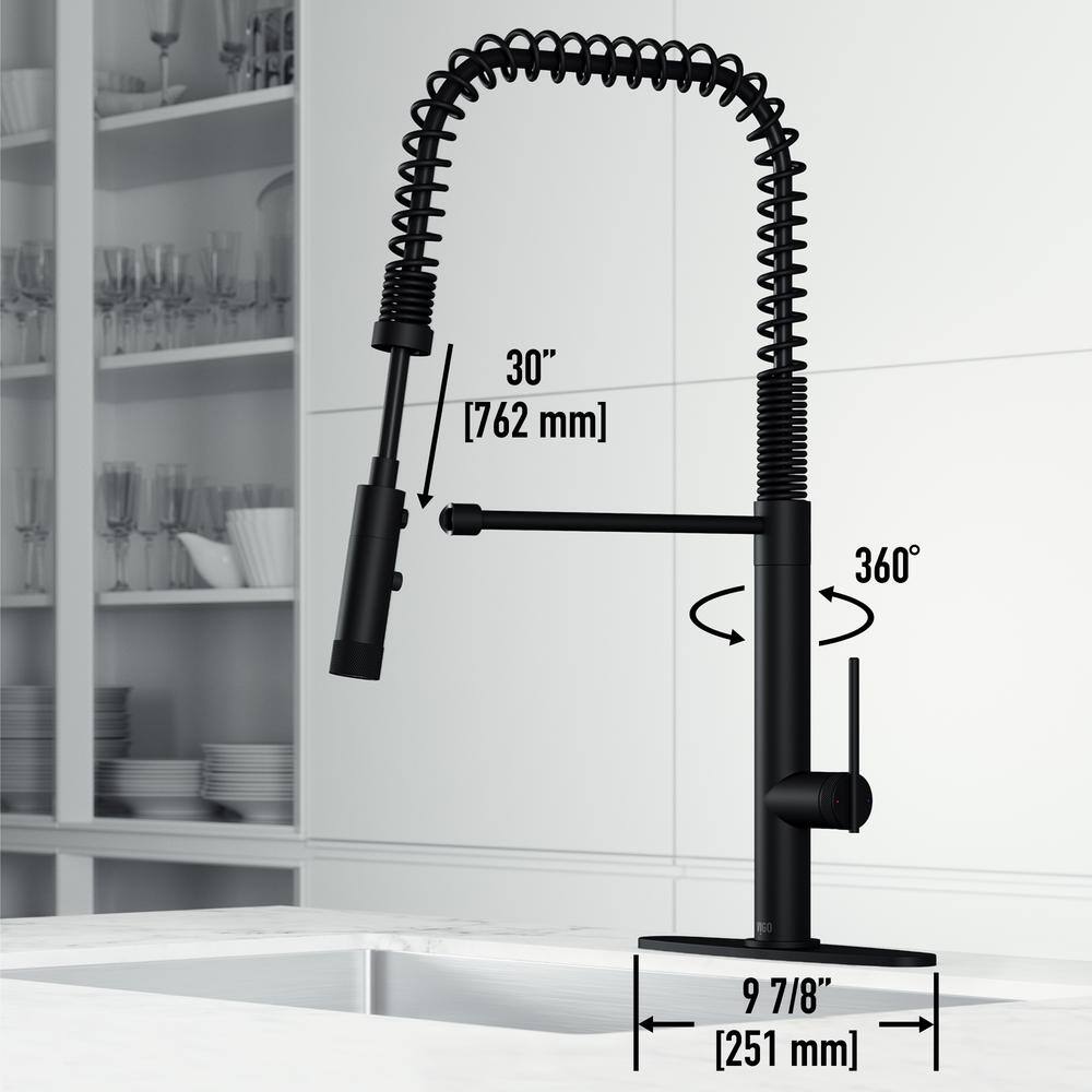 VIGO Sterling Single Handle Pull-Down Sprayer Kitchen Faucet Set with Deck Plate in Matte Black VG02037MBK1