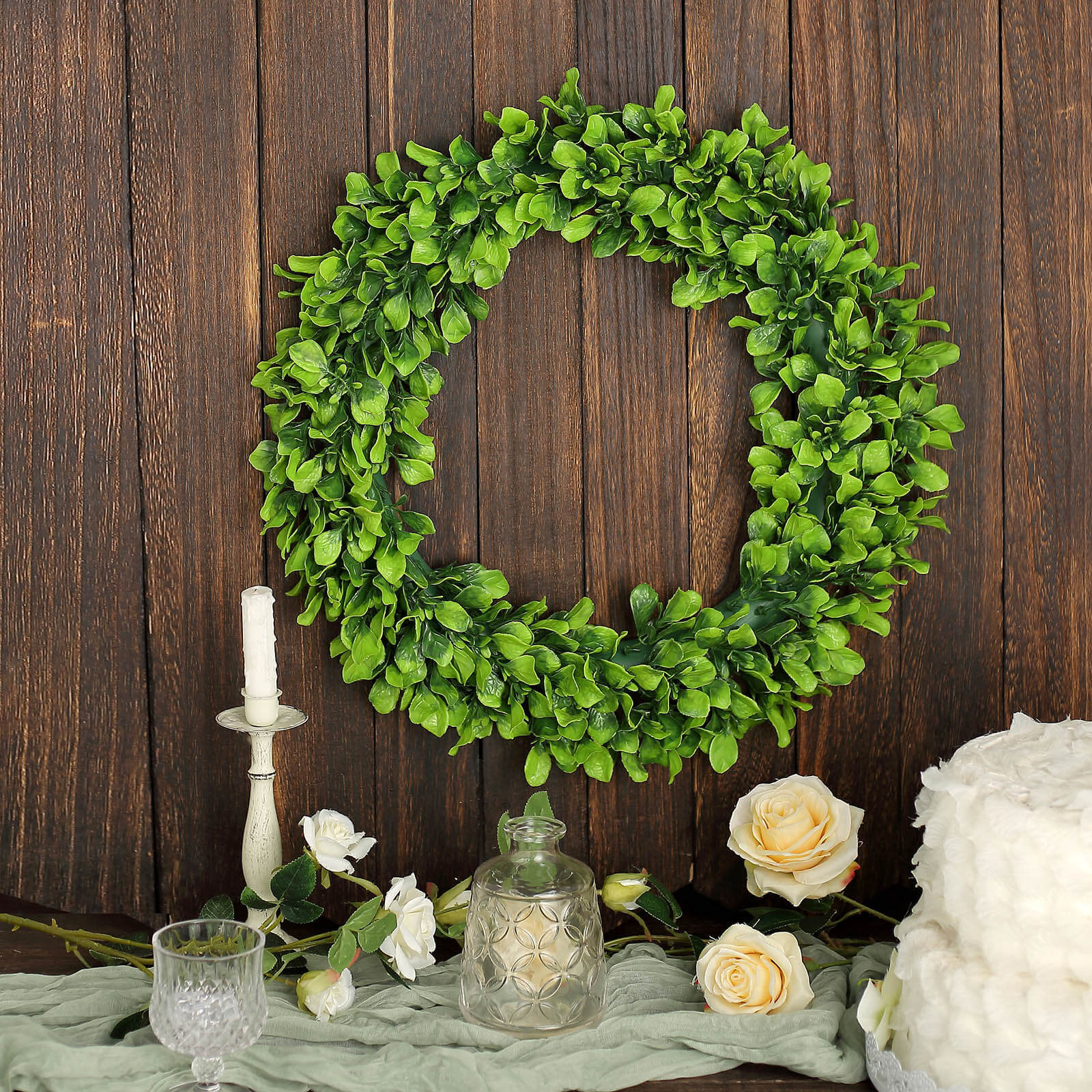 2 Pack Green Artificial Lifelike Jasmine Leaf Spring Wreaths 21