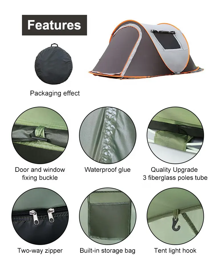 Custom Portable Camping Lightweight Hiking Waterproof Shelter Camping Tents Full automatic Instant Pop Up Tents