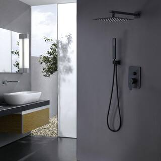 Satico Rain 1-Spray Square 10 in. Shower System Shower Head with Handheld in Matte Black SY0088B385