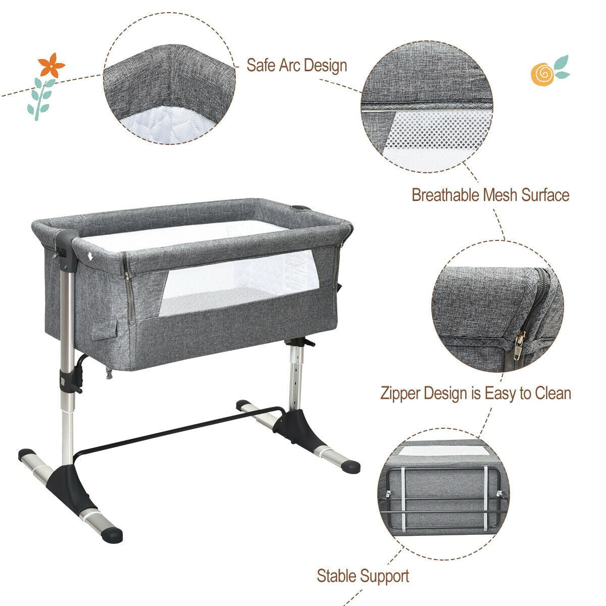 BABY JOY Baby Bedside Crib, Portable Travel Sleeper Bed Side Bassinet w/Carrying Bag